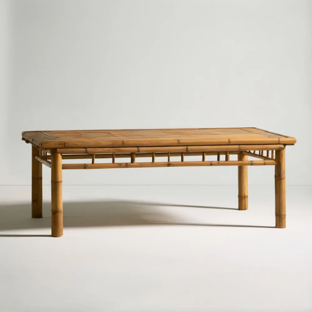 Prostokątny stolik kawowy z naturalnego bambusa, miodowy brąz, 120 x 60 x 45 cm