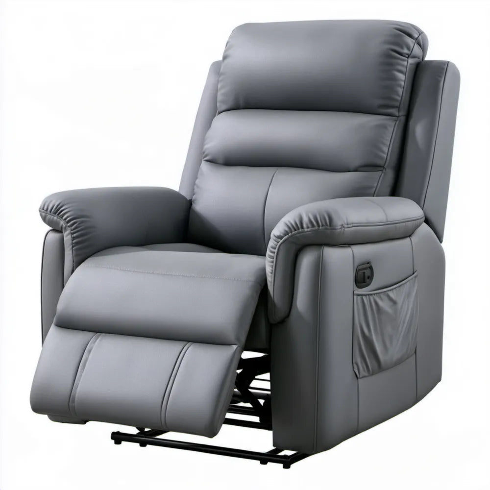 Szary fotel relaksacyjny rozkładany ręcznie ze skóry syntetycznej PU, 90 × 95 × 105 cm