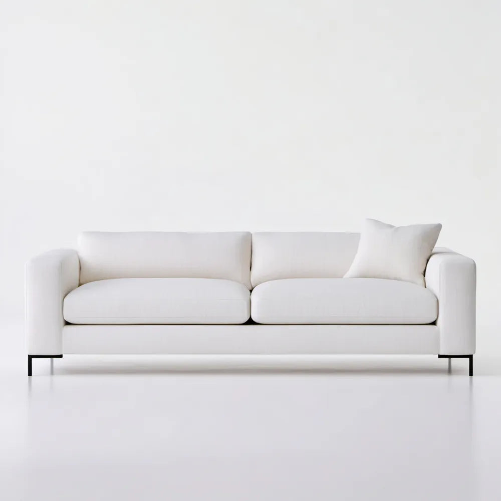Trzyosobowa sofa z tkaniny poliestrowej biała z czarnymi nogami, 220 x 90 x 80 cm