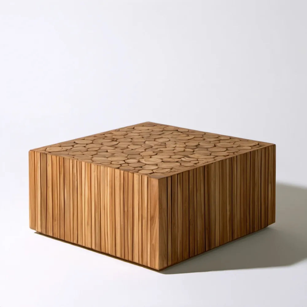 Kwadratowy stolik kawowy z litego drewna tekowego, naturalny brąz, 60 x 60 x 35 cm