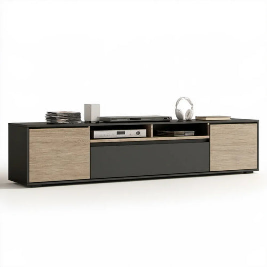 Szafka RTV czarna/dąb sonoma, 180 × 40 × 45 cm
