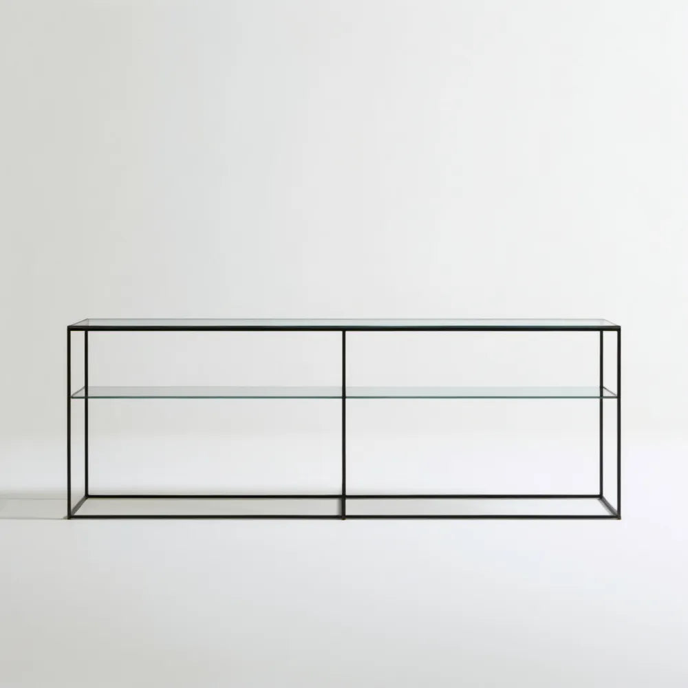 Szafka RTV w stylu industrialnym, czarna/przezroczysta, 160 x 40 x 60 cm