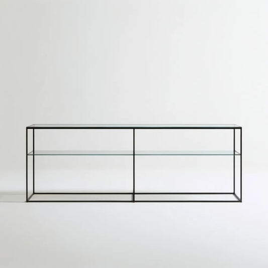 Szafka RTV w stylu industrialnym, czarna/przezroczysta, 160 x 40 x 60 cm