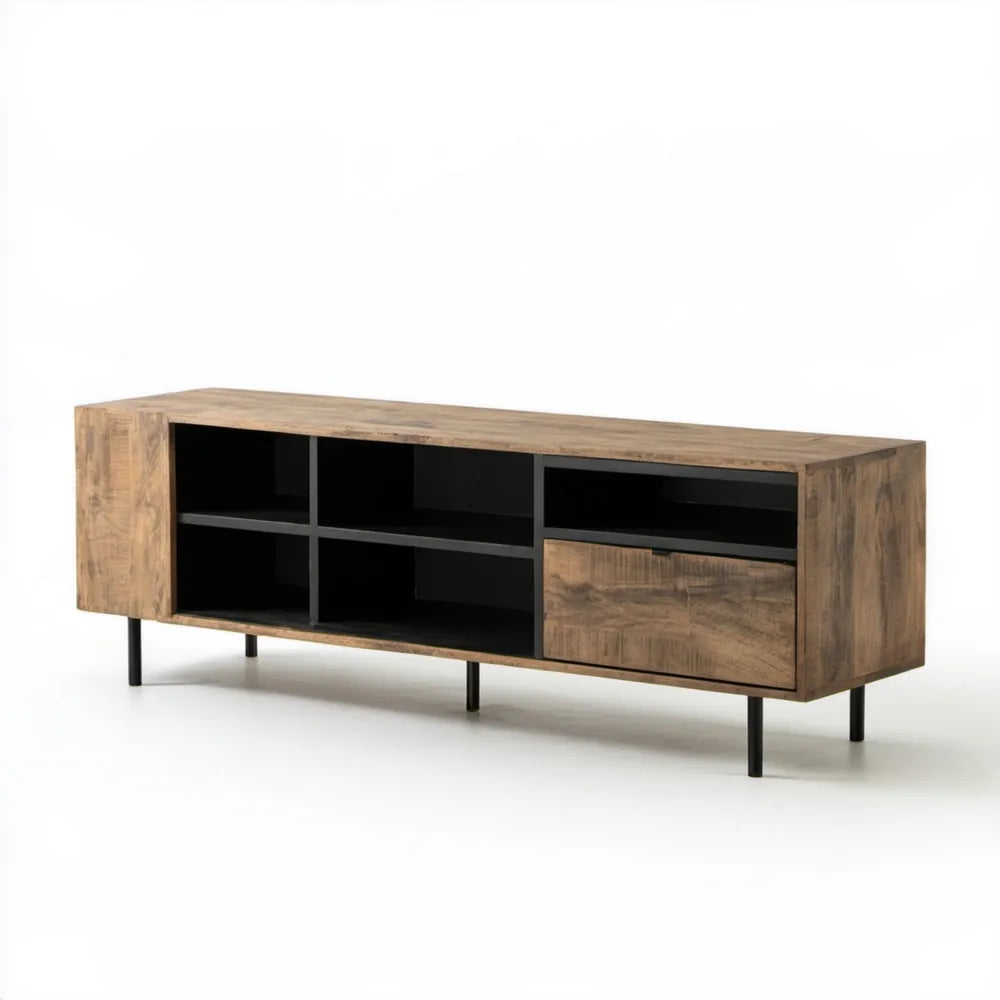 Szafka RTV brązowo-czarna 180 x 40 x 55 cm