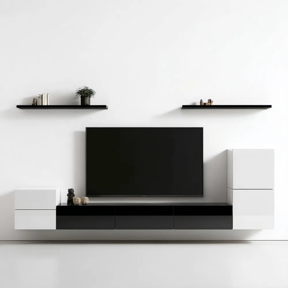 Wiszący zestaw mebli RTV Czarno-biały 240 x 35 x 160 cm