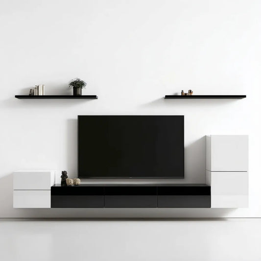 Wiszący zestaw mebli RTV Czarno-biały 240 x 35 x 160 cm