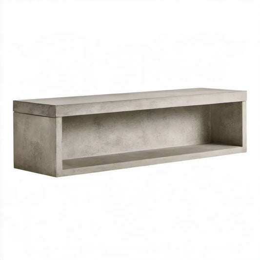 Szafka RTV z MDF w dekorze jasnego betonu, 120 x 40 x 40 cm, z otwartą wnęką