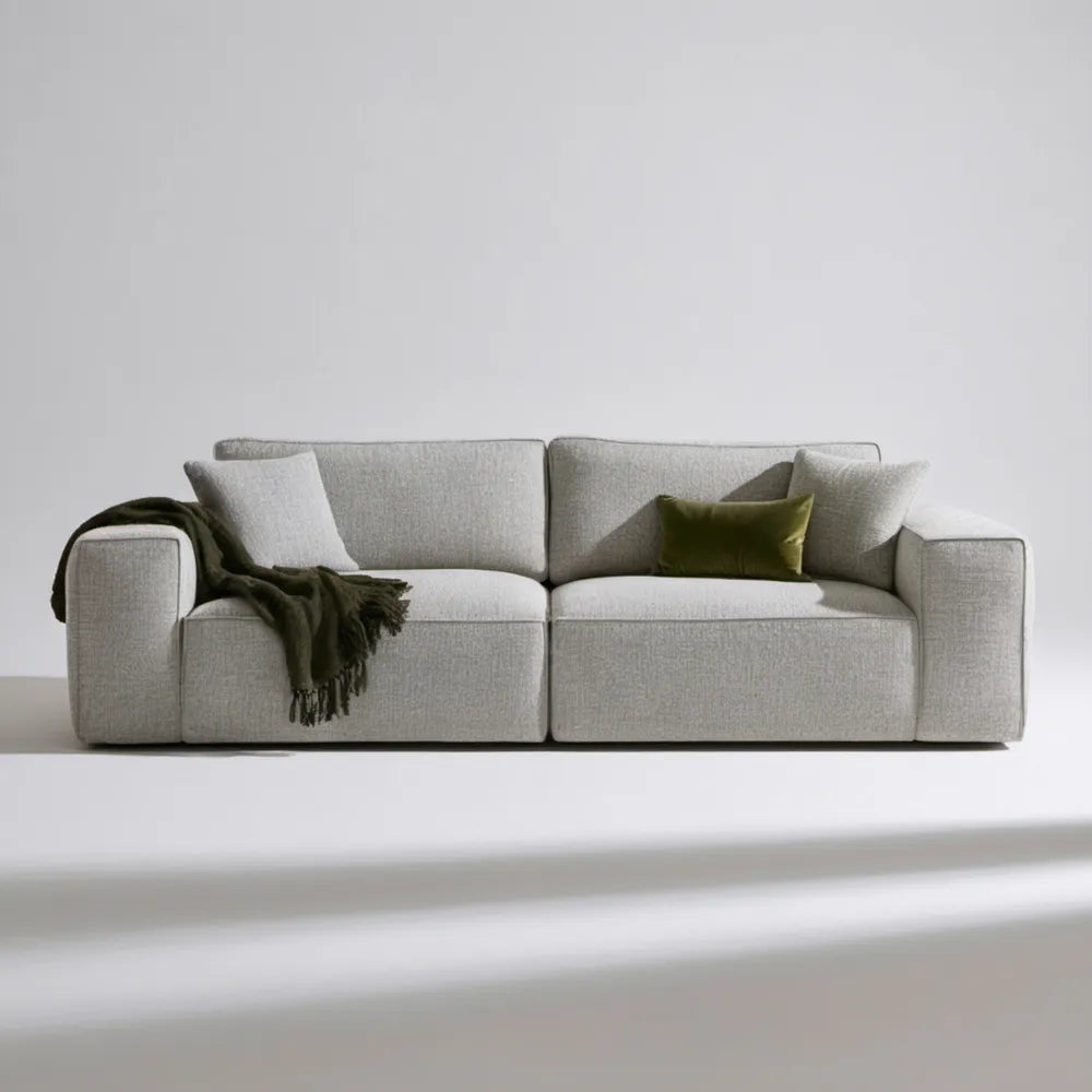Jasnoszara sofa 3-osobowa z tapicerką poliestrową, 240 x 100 x 85 cm