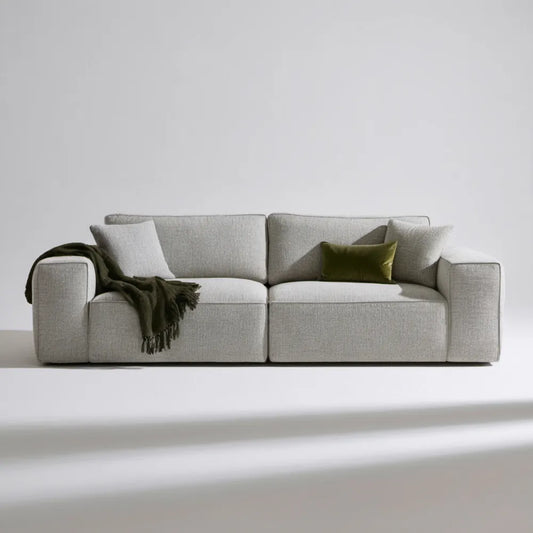 Jasnoszara sofa 3-osobowa z tapicerką poliestrową, 240 x 100 x 85 cm