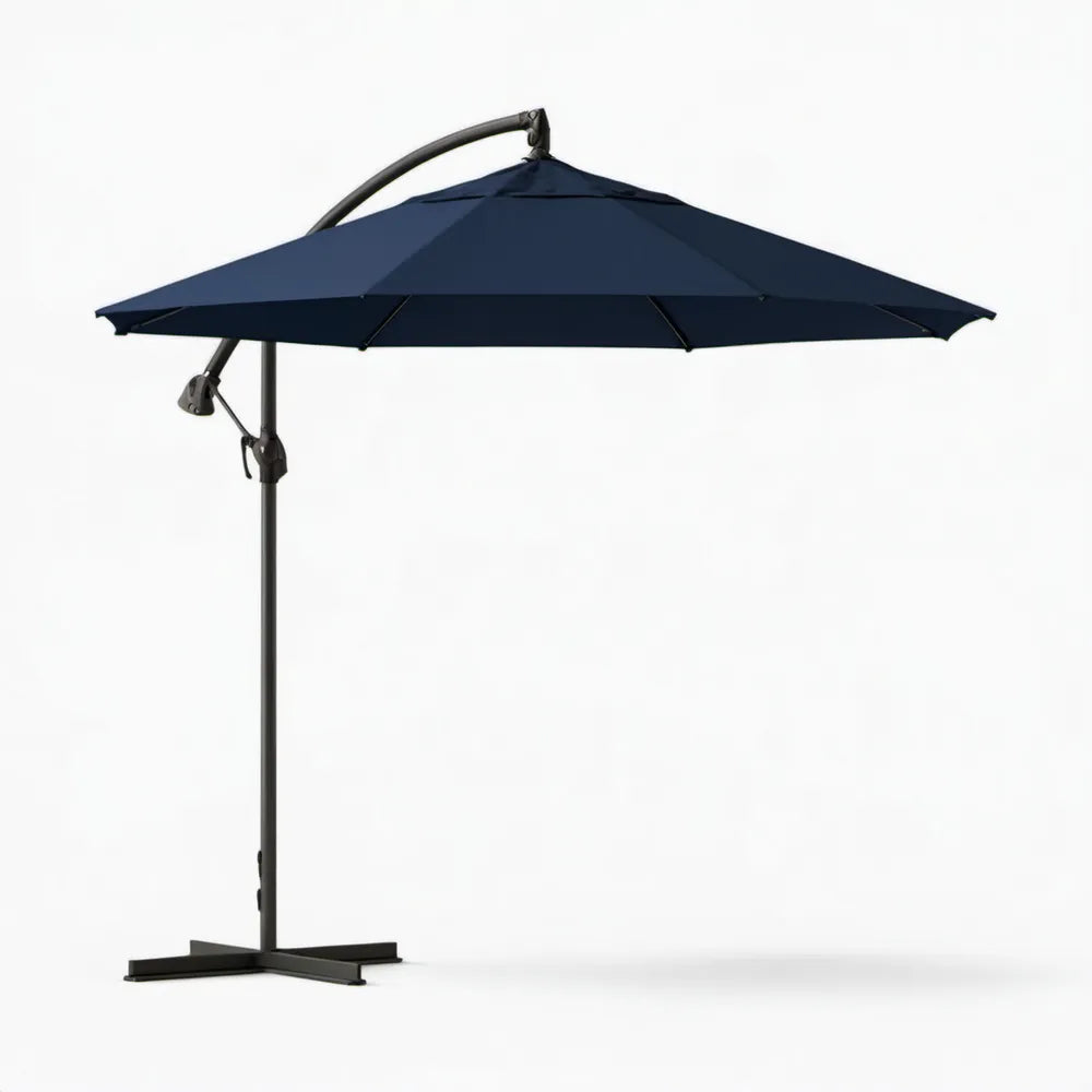 Boczny parasol ogrodowy granatowy z czarną konstrukcją 300 x 300 cm
