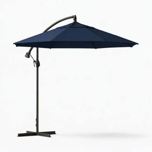 Boczny parasol ogrodowy granatowy z czarną konstrukcją 300 x 300 cm