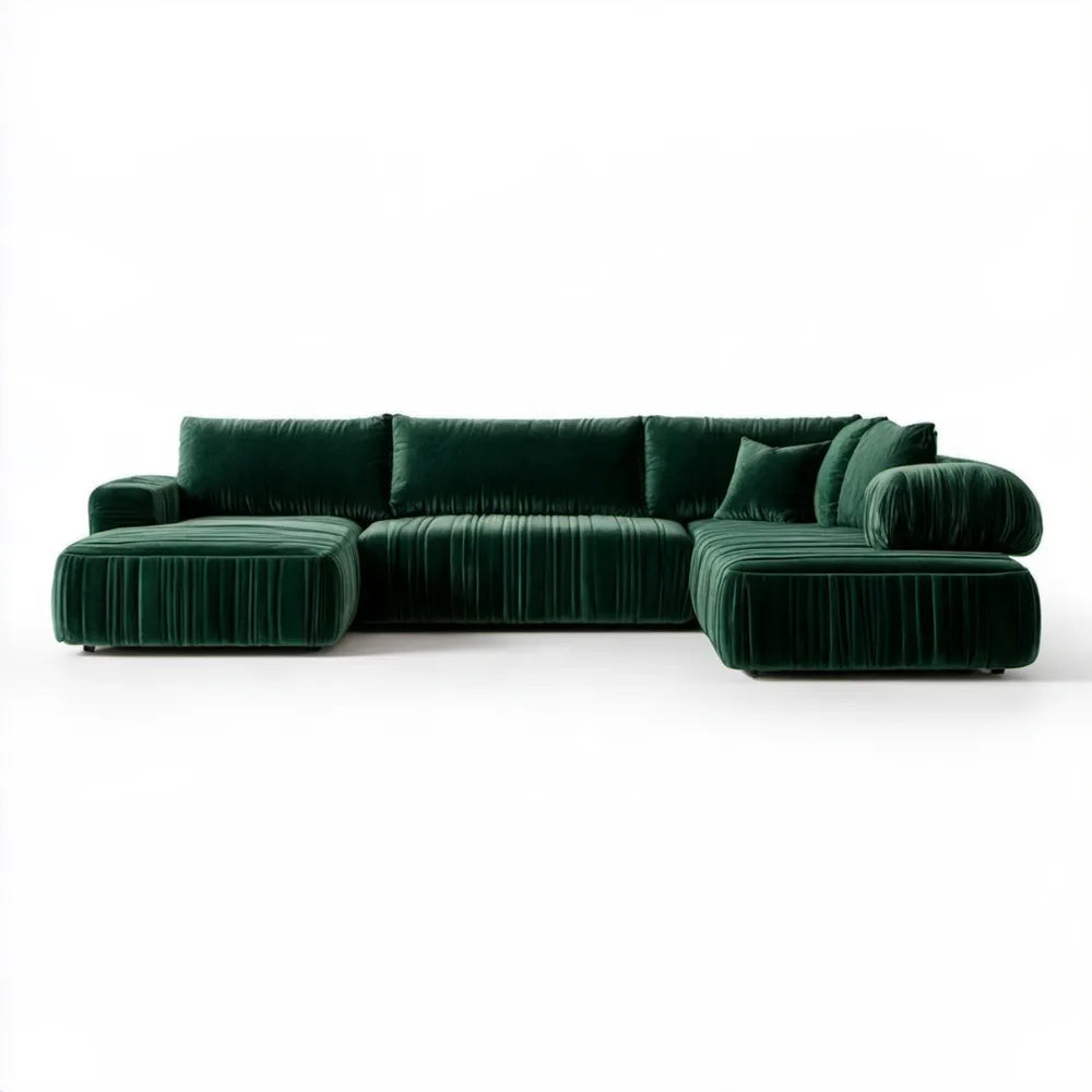 Modułowa sofa narożna w kształcie U z dwoma szezlongami, ciemnozielona, 300 x 160 x 85 cm