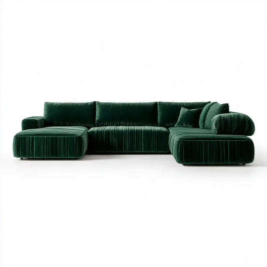 Modułowa sofa narożna w kształcie U z dwoma szezlongami, ciemnozielona, 300 x 160 x 85 cm