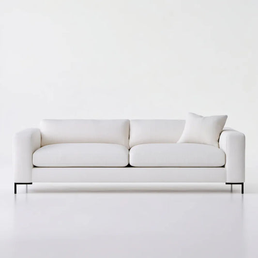 Trzyosobowa sofa z tkaniny poliestrowej biała z czarnymi nogami, 220 x 90 x 80 cm