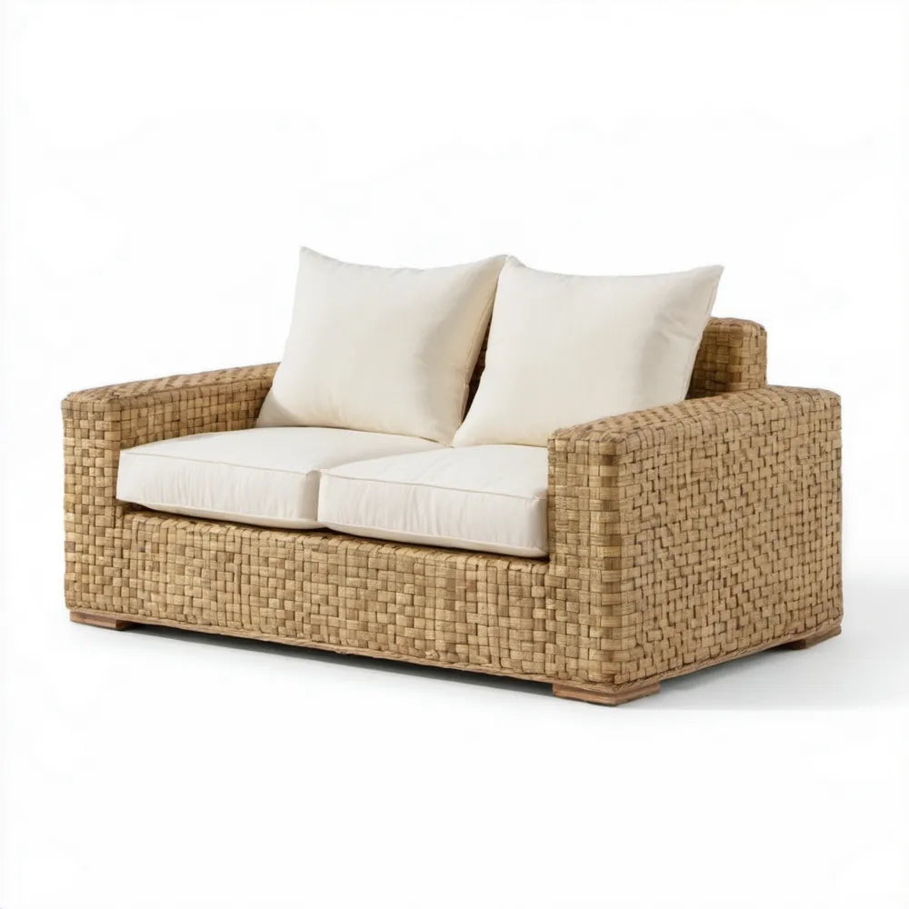 Dwuosobowa sofa ogrodowa z technorattanu PE beżowo-kremowa 165 x 90 x 75 cm