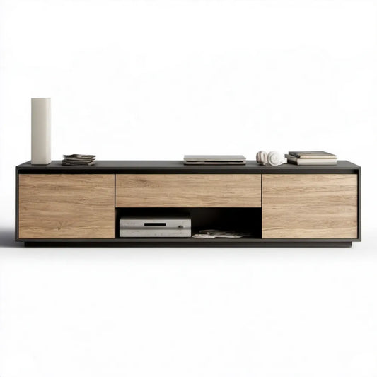 Szafka RTV 180 x 40 x 50 cm Dąb Naturalny/Czarny