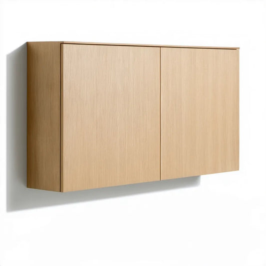 Wisząca szafka RTV z MDF w okleinie dębowej, naturalny dąb, 120 x 30 x 70 cm
