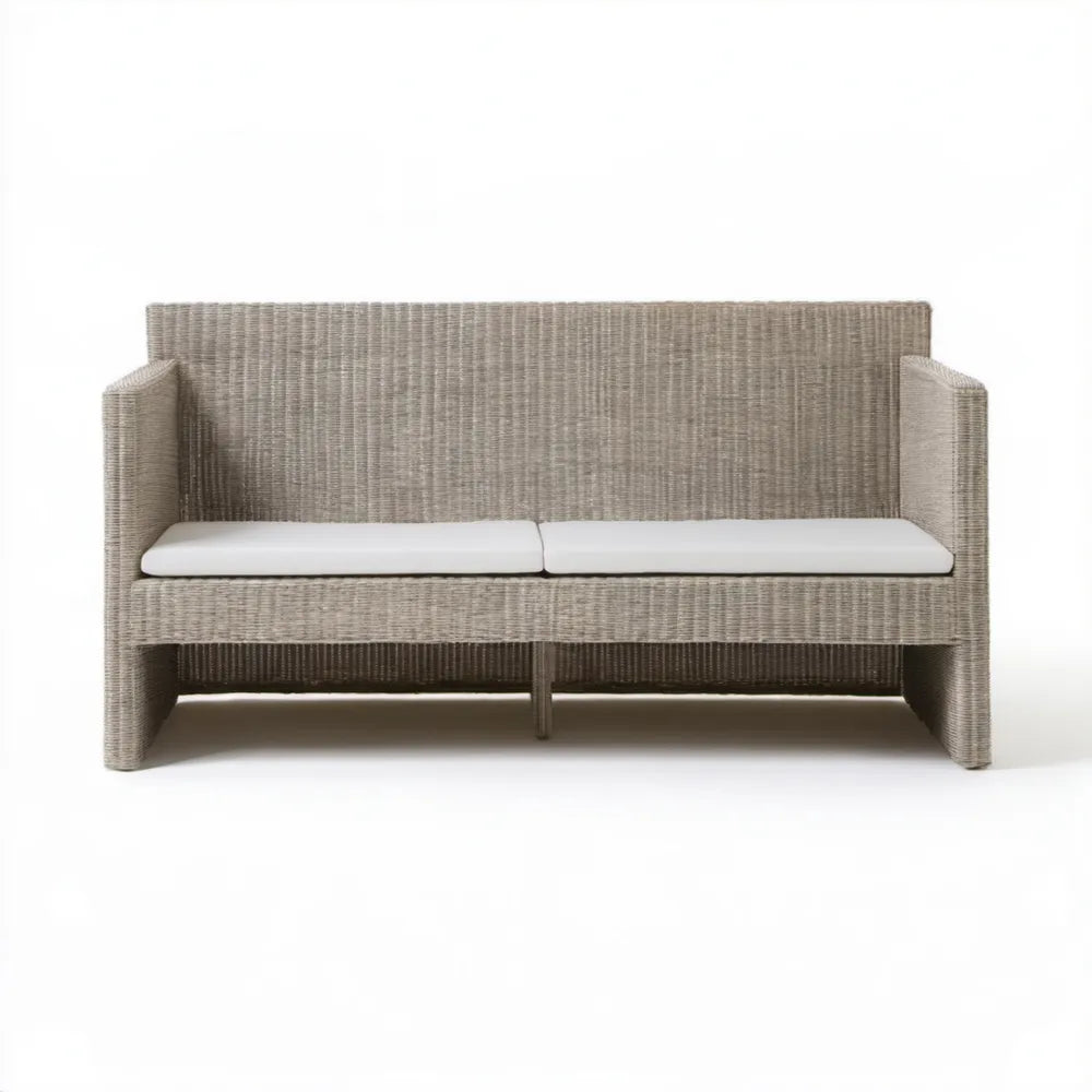 Dwuosobowa sofa ogrodowa z technorattanu szarobeżowo-biała 160 x 75 x 105 cm