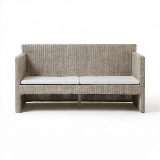 Dwuosobowa sofa ogrodowa z technorattanu szarobeżowo-biała 160 x 75 x 105 cm