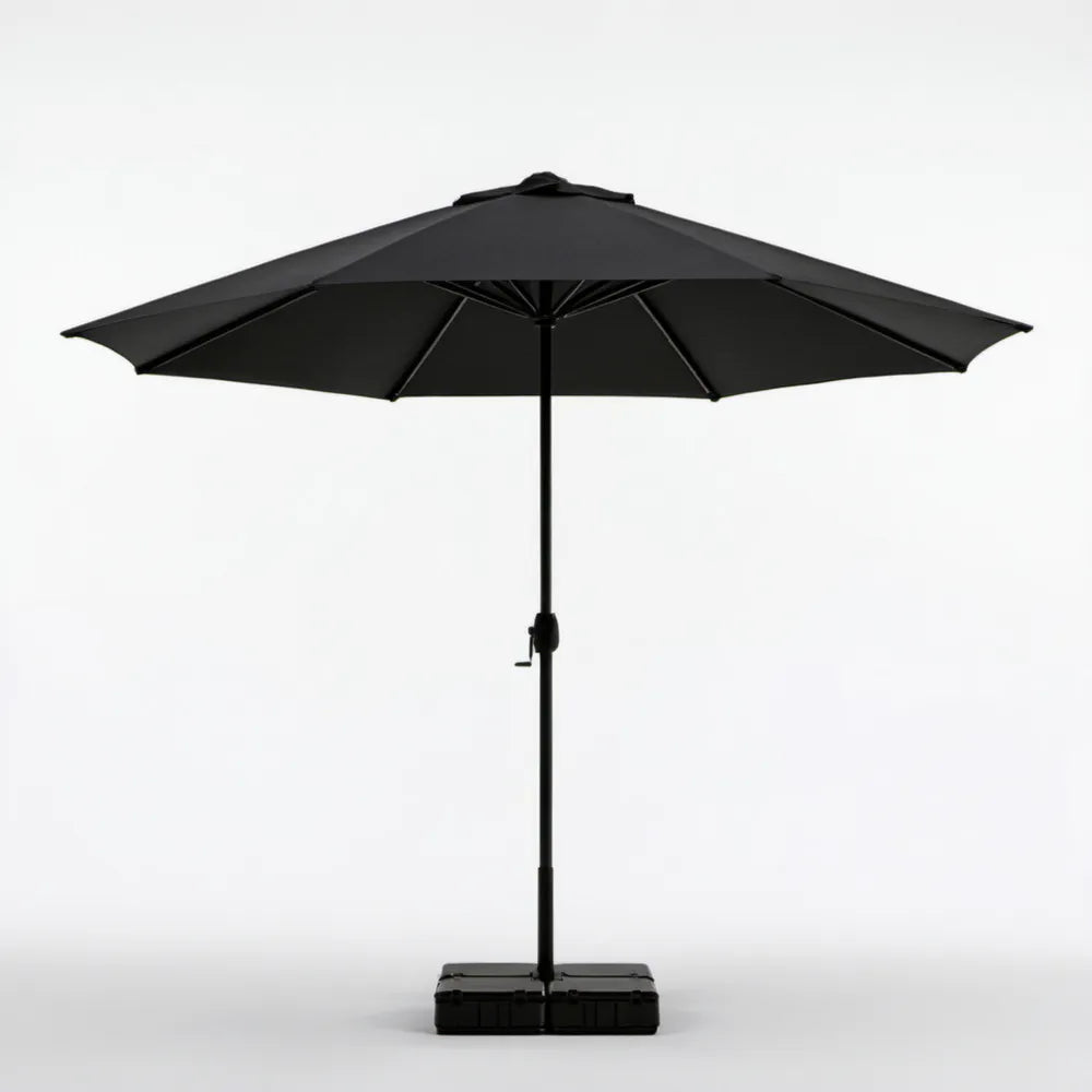 Czarny parasol ogrodowy z podstawą, ośmiokątny, Ø 270 x 250 cm
