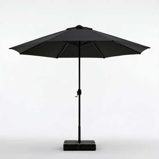 Czarny parasol ogrodowy z podstawą, ośmiokątny, Ø 270 x 250 cm