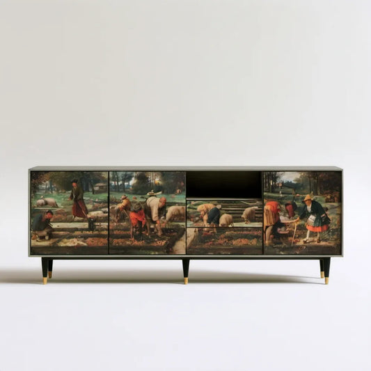 Szafka RTV MDF z dekoracyjnym nadrukiem, czarno-złota, 180 × 40 × 60 cm
