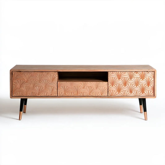 Szafka RTV z litego drewna mango, naturalny brąz i czarny, 160 × 40 × 55 cm