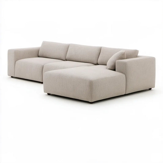 Modułowa sofa 3-osobowa z pufą, beżowa z czarnymi nóżkami, 280 × 170 × 78 cm