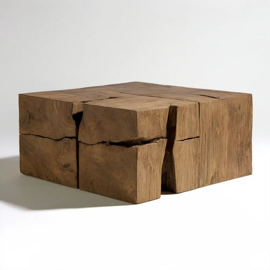 Kwadratowy stolik kawowy z litego drewna tekowego, naturalny brąz, 80 x 80 x 40 cm