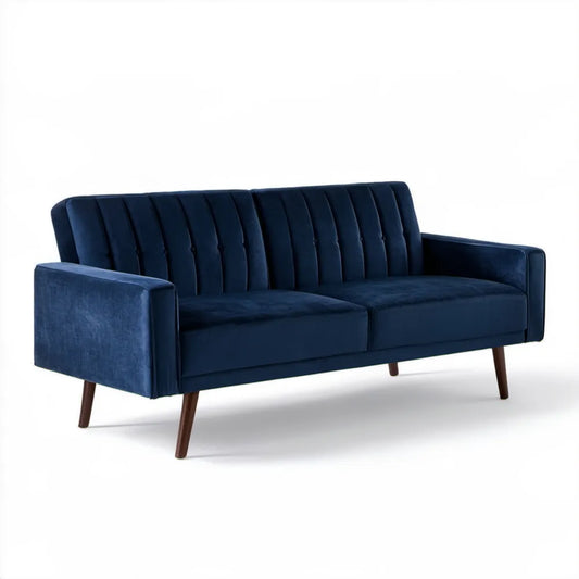 Trzyosobowa sofa z aksamitu poliestrowego granatowo-brązowa 200 x 86 x 82 cm