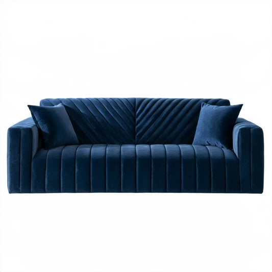 Granatowa sofa dwuosobowa z weluru, 180 x 90 x 78 cm