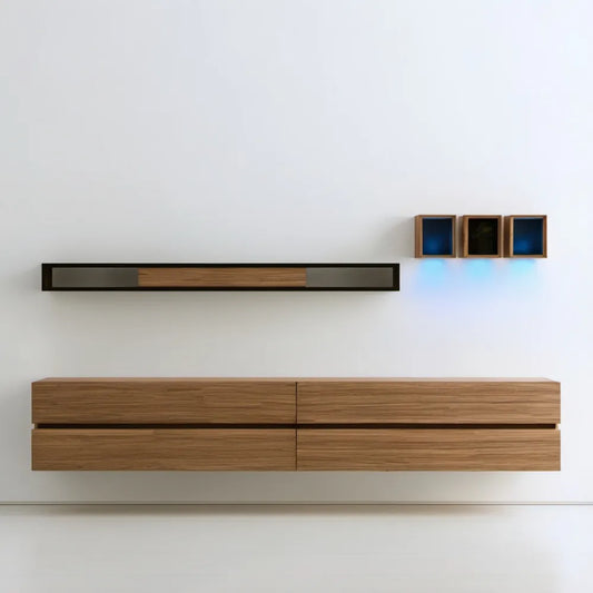 Wiszczący zestaw RTV z MDF, orzechowy/czarny, moduł dolny 240 x 40 x 40 cm